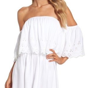 Elan white off the shoulder eyelet mini